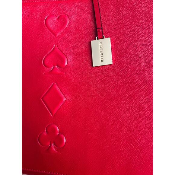 Estée Lauder Red Embossed Leather Cosmetic Travel Bag Playing Card Suit Design - Picture 3 of 8